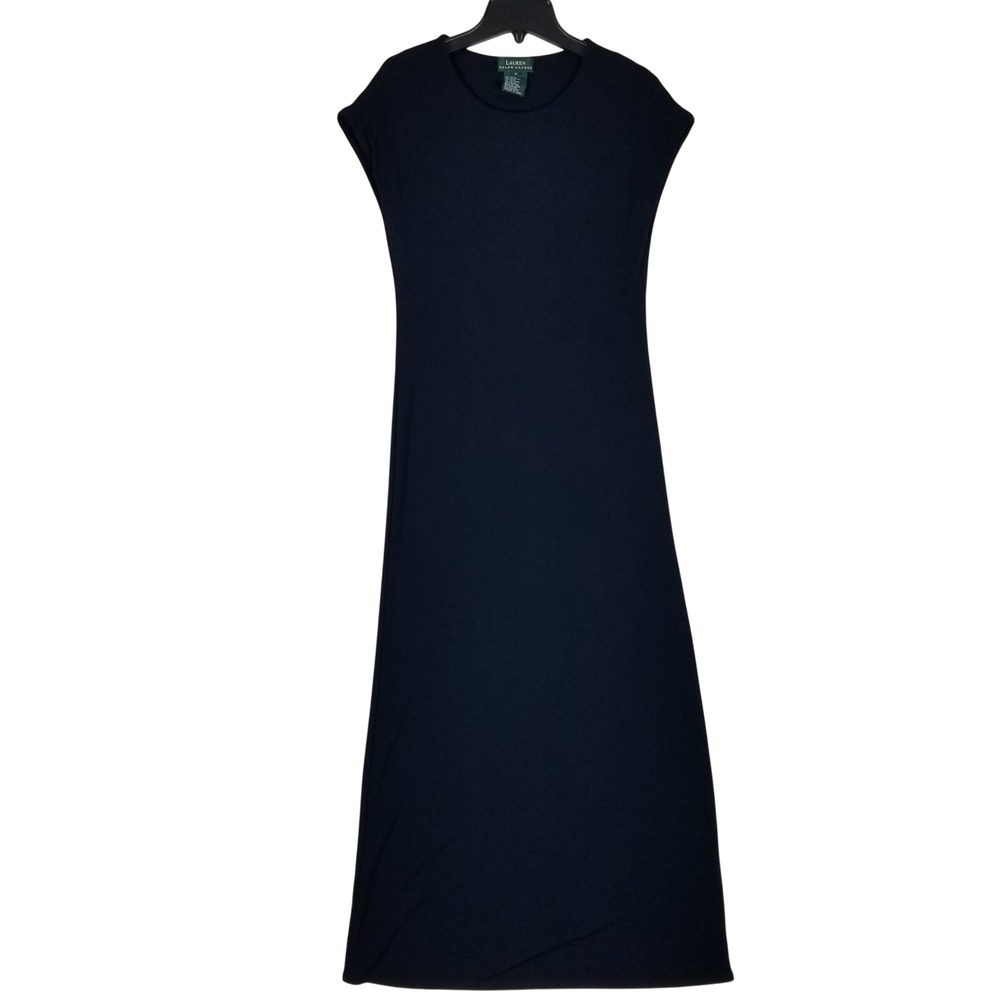 Lauren Ralph Lauren Dress Womens M Navy Blue Cap Sleeve Knit Maxi Column